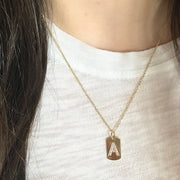 Diamond Initial Dog Tag Necklace