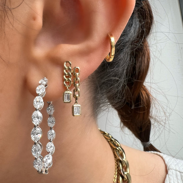 Oval Shape Diamond Single Prong Hoop Earrings