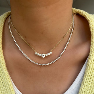 Graduated Curved Diamond Bar Necklace