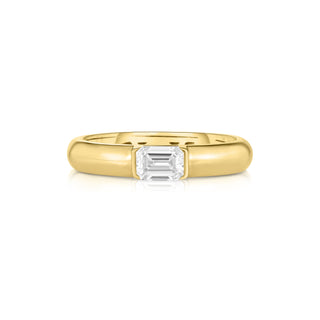 Half Bezel Emerald Cut Lab Diamond Puffy Ring