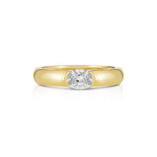 Half Bezel Oval Lab Diamond Puffy Ring
