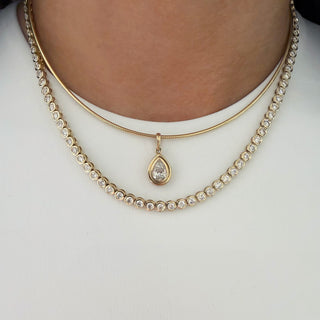 Double Bezel Pear Lab Diamond Omega Necklace