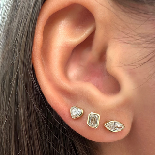 Mini Bezel Heart Lab Diamond Stud Earrings