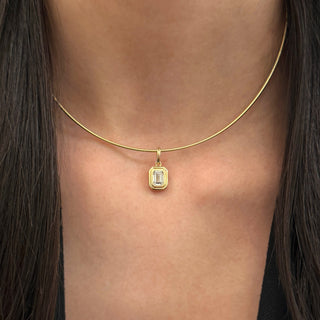 Double Bezel Emerald Cut Lab Diamond Omega Necklace