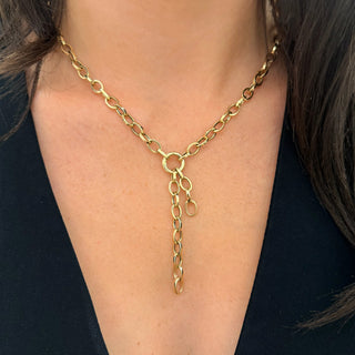 Oval Link Double Drop Lariat Chain Necklace