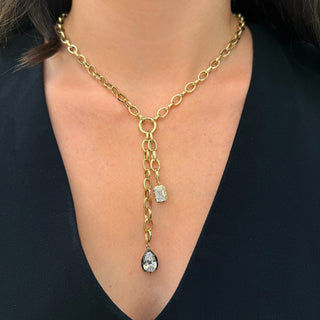 Oval Link Double Drop Lariat Chain Necklace