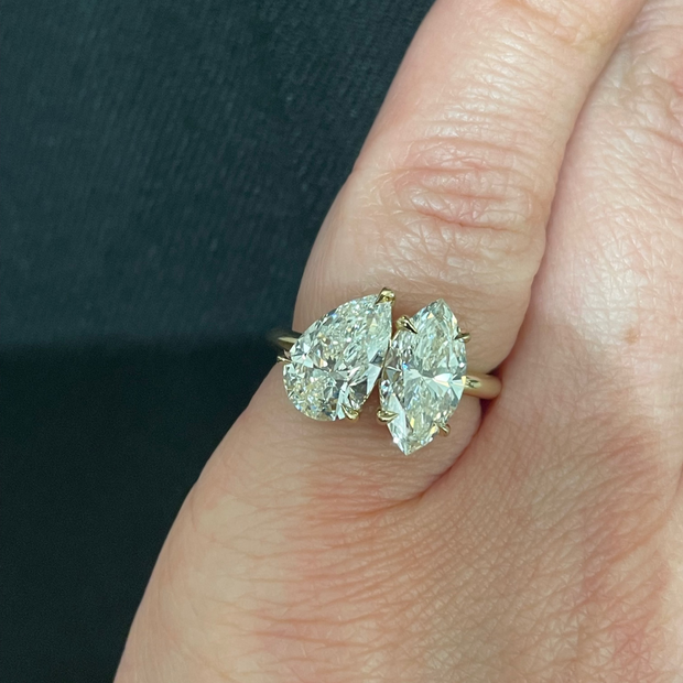 3.48 Carat Pear and Marquise Cut Diamond Engagement Ring