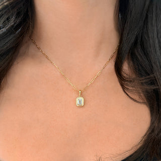 Double Bezel Emerald Cut Lab Diamond Paperclip Necklace