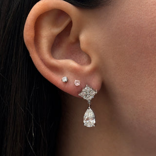 Princess Cut and Pear Diamond Drop Earrings