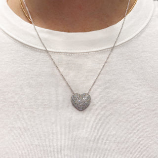 Pave Diamond Puffy Heart Necklace