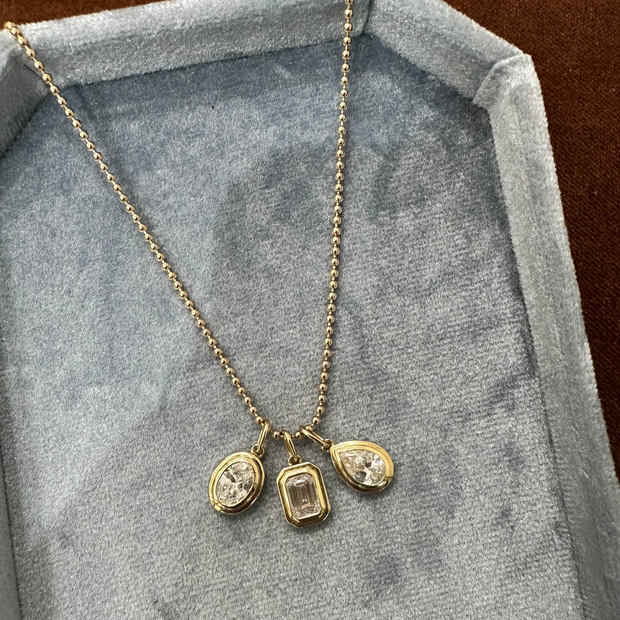 Double Bezel Pear Cut Lab Grown Diamond On Ball Chain