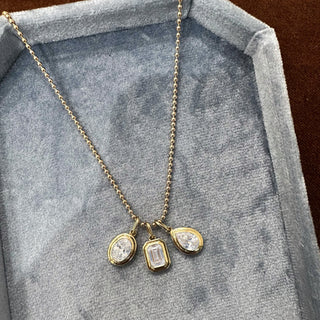 Double Bezel Emerald Cut Lab Diamond Ball Chain Necklace