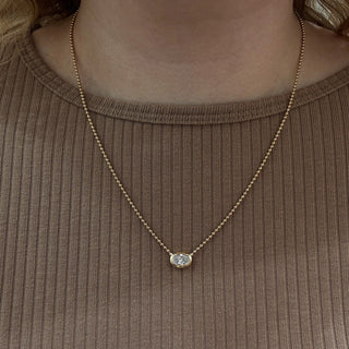 Bezel East West Oval Diamond Ball Chain Necklace