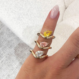 Curved Pear Diamond Pinky Ring
