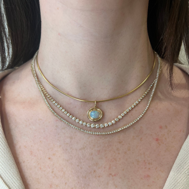 Double Bezel Opal Pendant Omega Necklace