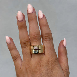Bezel Emerald Cut Blue Lab Diamond Ring