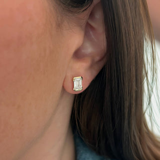 Emerald Half Bezel Lab Diamond Stud Earrings