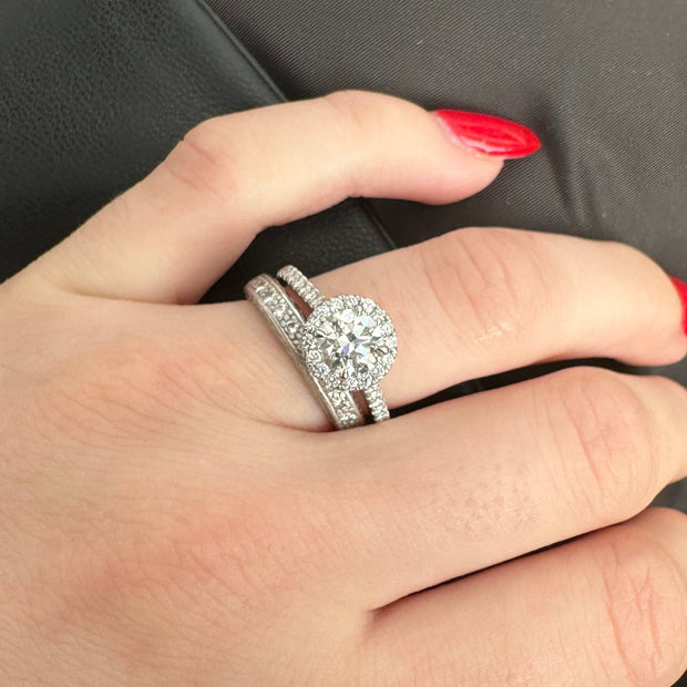 1.25 Carat Round Diamond Set in Pave Halo and Band