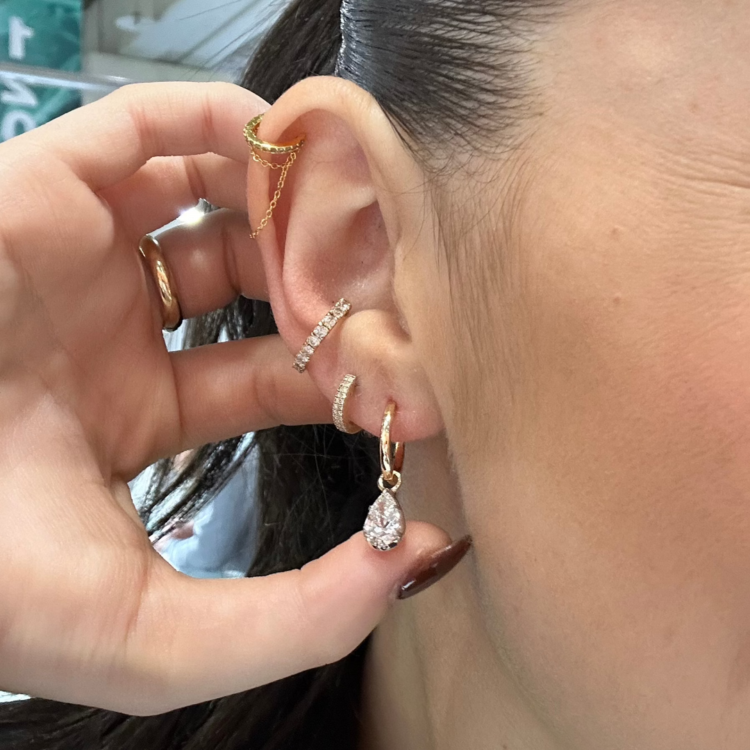 Georgian Set Pear Lab Grown Diamond Drop Huggies – Alexandra Beth