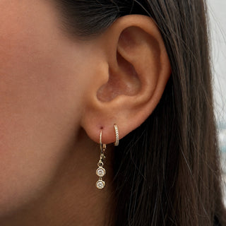 Round Bezel Diamond Drop Huggie Earrings
