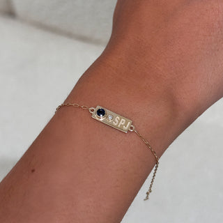 Blue Sapphire and Diamond Initial Bracelet
