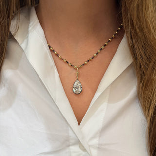 Georgian Pear Diamond Two-Tone Ball Chain Necklace