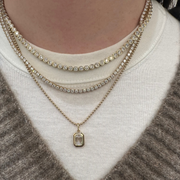 Double Bezel Emerald Cut Lab Grown Diamond on Ball Chain