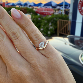 Curved Pear Champagne Diamond Pinky Ring