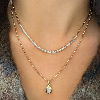 Double Bezel Pear Lab Diamond Ball Chain Necklace