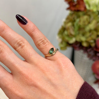 Curved Pear Green Tourmaline Pinky Ring