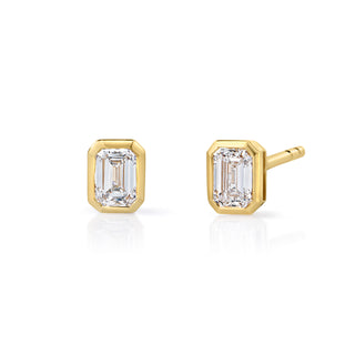 Mini Bezel Emerald Cut Lab Diamond Stud Earrings