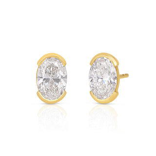 Oval Half Bezel Lab Diamond Stud Earrings