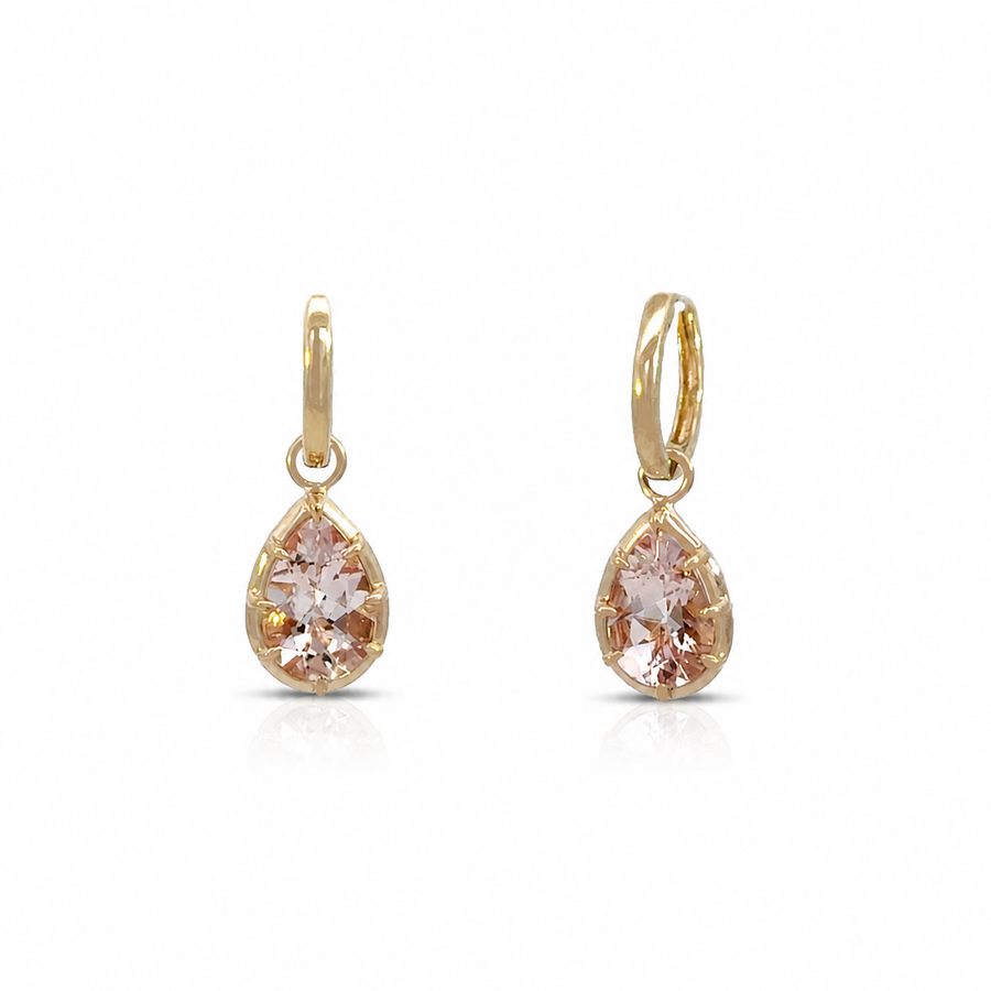 Pear Shape Pink Diamond Drop Huggie Earrings