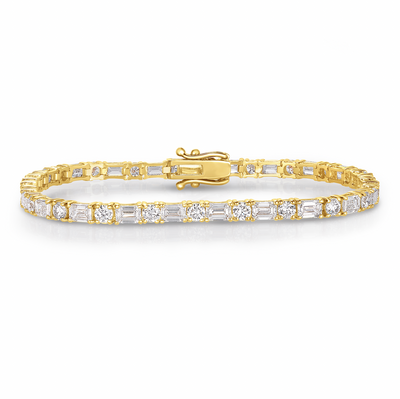 Alternating Emerald Cut and Round Lab Grown Diamond Tennis Bracelet