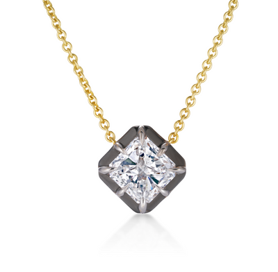 Georgian Set 3 Carat Princess Cut Diamond Pendant Necklace