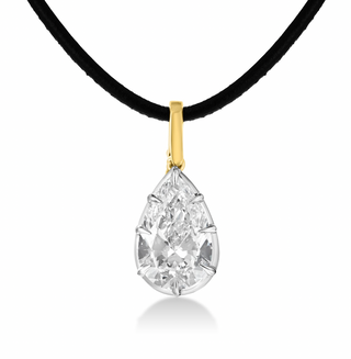 Georgian Set 6 Carat Pear Cut Diamond On Leather Choker Necklace