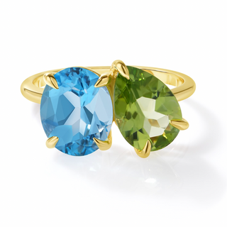 Toi Et Moi Birthstone Ring with Blue Topaz and Peridot