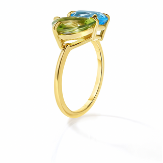 Toi Et Moi Birthstone Ring with Blue Topaz and Peridot
