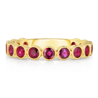 Round Ruby Bezel Set Milgrain Ring