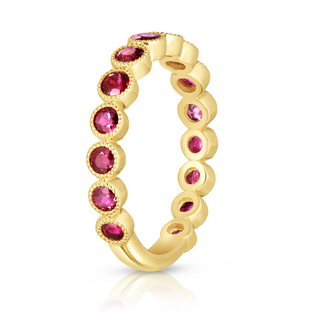 Round Ruby Bezel Set Milgrain Ring
