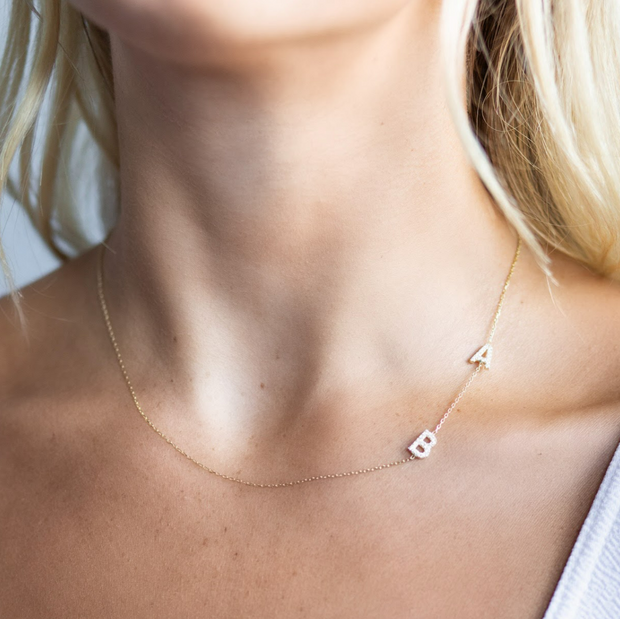 Diamond Asymmetrical Double Initial Necklace Alexandra Beth