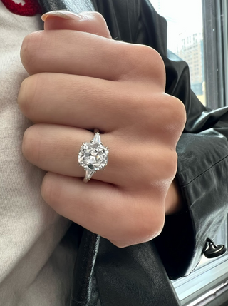 3.18 Carat Antique Cushion Cut Diamond Engagement Ring