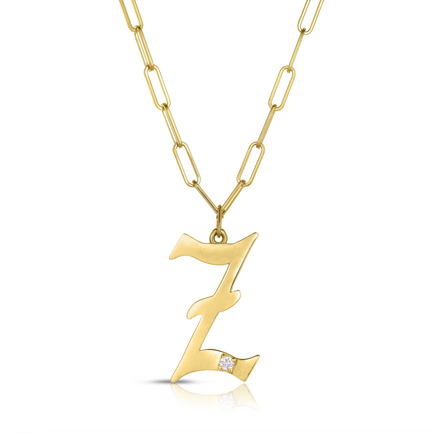 Gothic Letter Necklace with Diamond