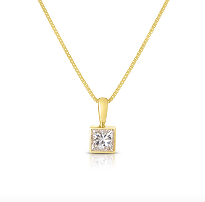Princess Cut Diamond Bezel Set Necklace