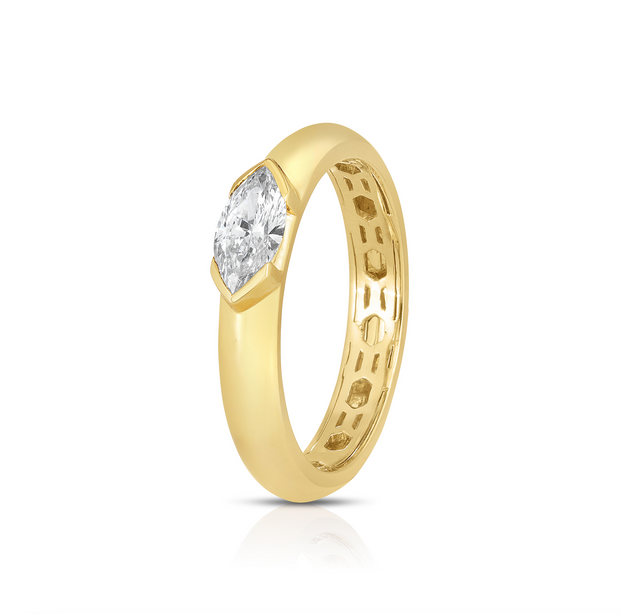 Half Bezel Lab Grown Diamond Puffy Ring