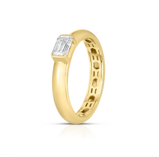 Half Bezel Emerald Cut Lab Diamond Puffy Ring