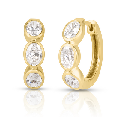 Lab Grown Oval Diamond Bezel Set Huggies