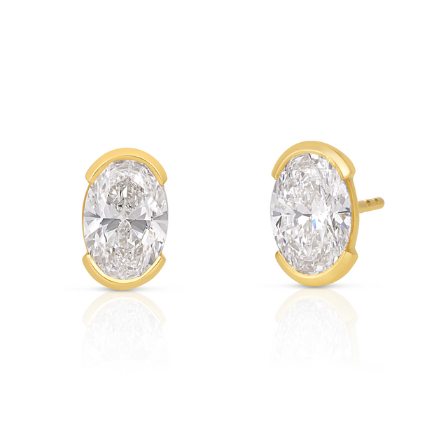 Oval Half Bezel Lab Grown Diamond Studs