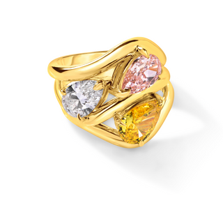 A sculptural ring with modern edge, this ring showcases a pear shape center stone set on a curved band for a look that feels both timeless and unexpected.

The elongated pear shaped diamond flatters the finger, while the sculptural curved band gives the design a clean, polished finish. Classic on its own and beautiful stacked with styles, this pinky ring offers a fresh take on a timeless solitaire.

Diamond Details: Yellow Pear Shape Lab Grown Diamond

Total Carat Weight: Approx 0.75 Carats
Color:&nbsp;F
Cl
