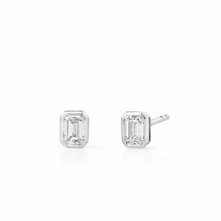 Mini Bezel Emerald Cut Lab Diamond Stud Earrings